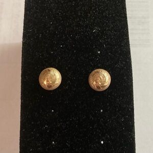 14k Yellow Gold Etched Pattern Button Earrings